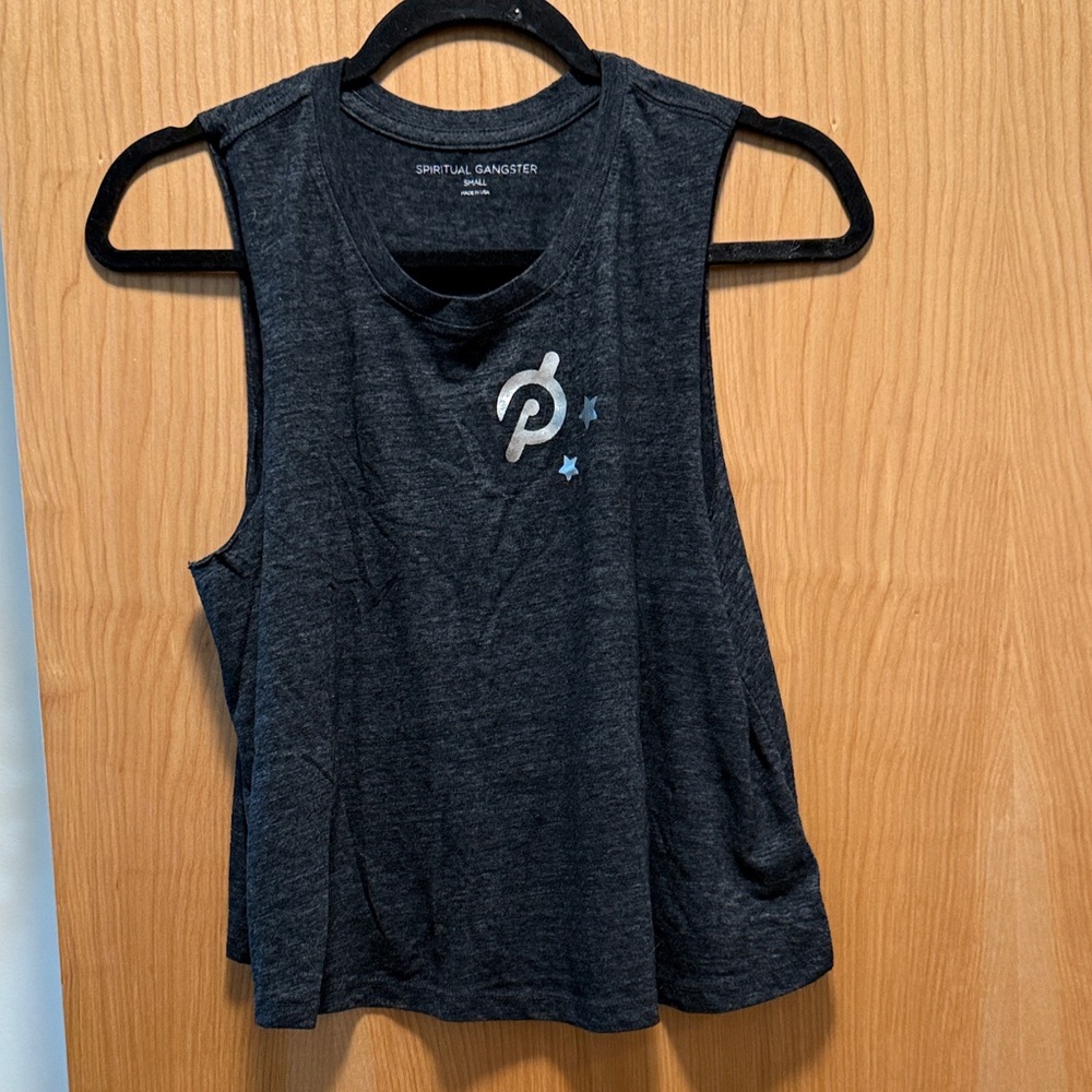 Spiritual Gangster x Peloton Dark Charcoal Gray Scoop Neck Tank, Size S